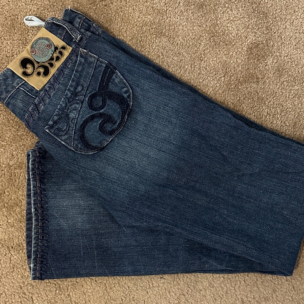 Dark Blue Denim Jeans with Embroidered Pocket